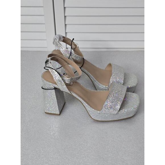 Womens Pop Casen Silver Multi Platform Sandals High Heels Size 8M Retro NEW - Picture 3 of 7